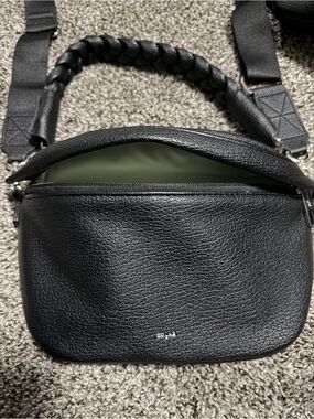 COLAB Black Pebbled Leather Crossbody with Braided Top Handle